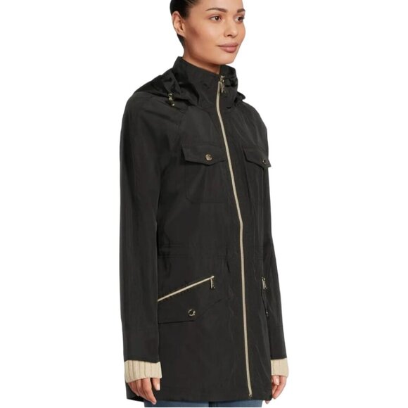 Michael Michael Kors Anorak Raincoat Black Gold Logo Hardware Full Zip Size M - Picture 5 of 14